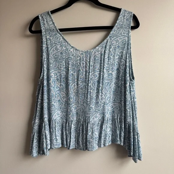Patrons of Peace Blue Paisley Sleeveless Top – Size Large, Boho Peplum, Slight C - Picture 7 of 9